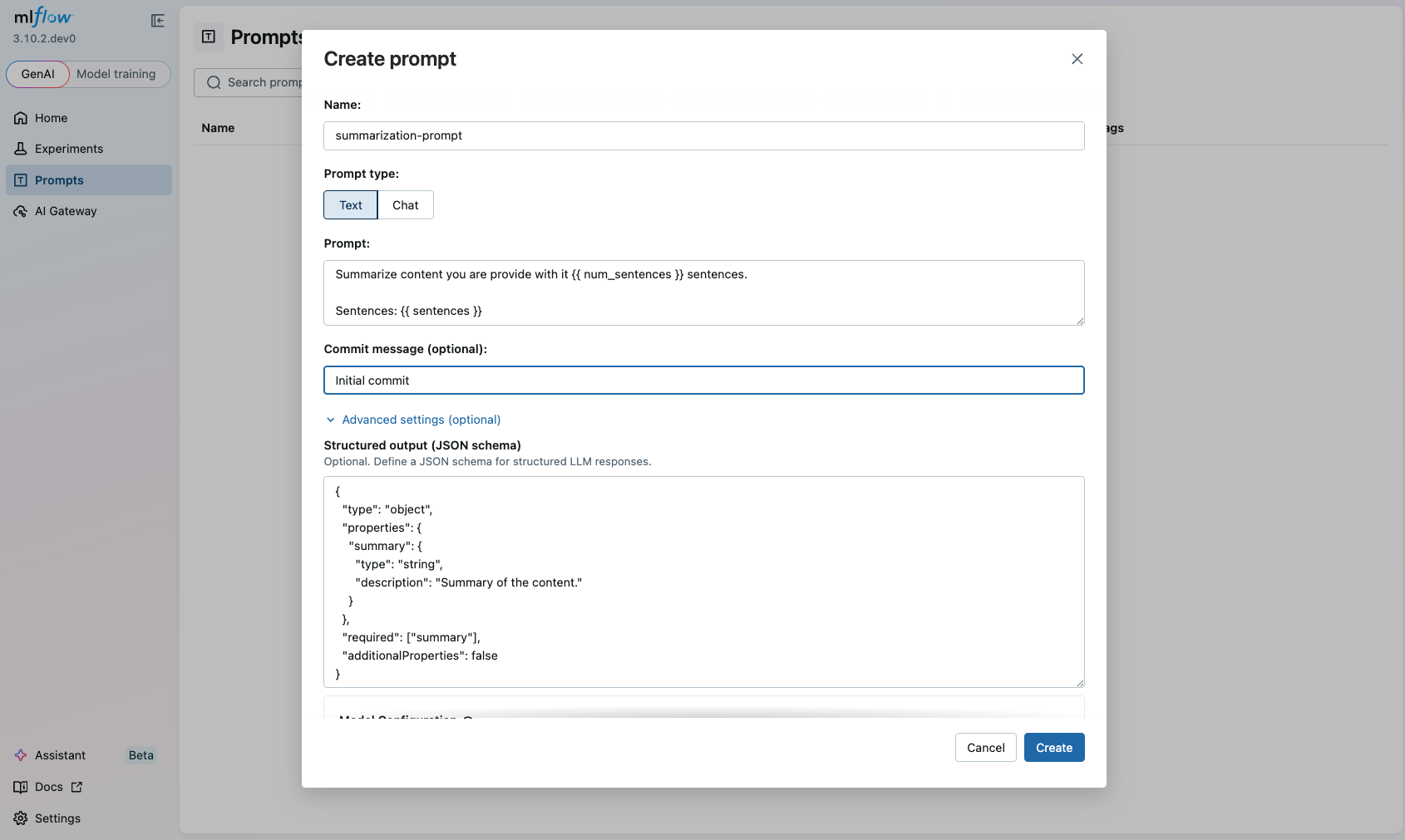 Register prompt with structured output