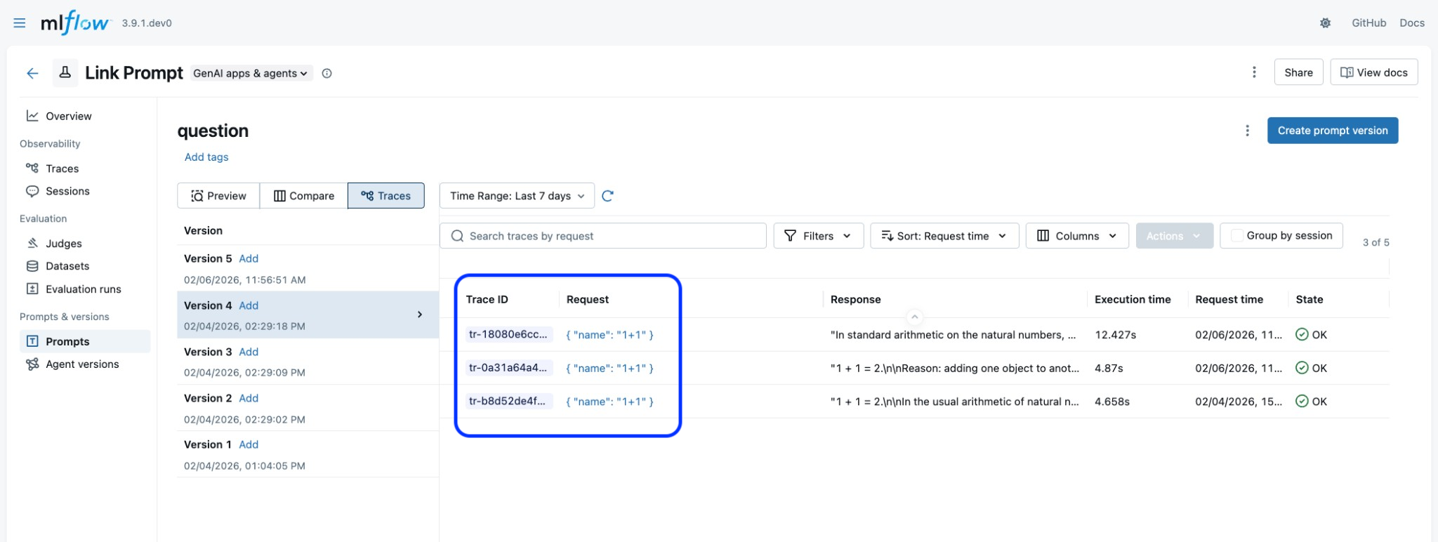 UI for Prompt-trace linkage