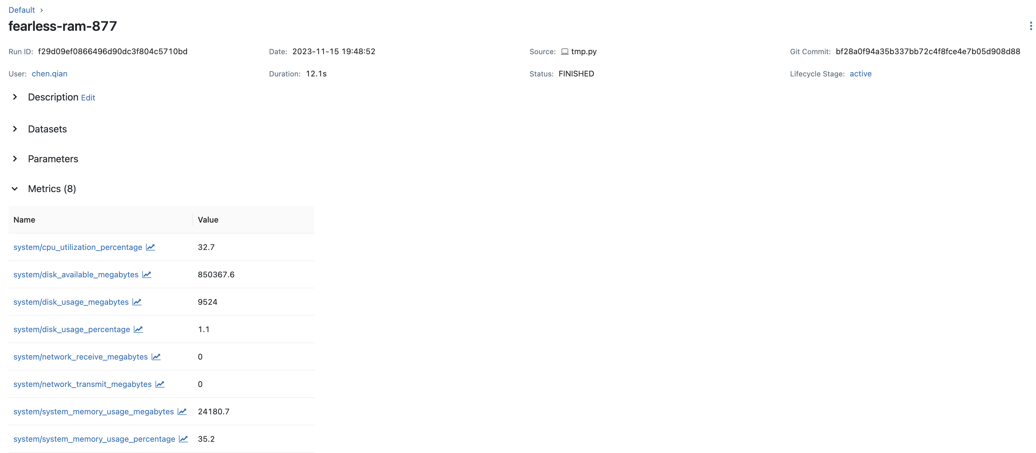 system metrics on MLflow UI