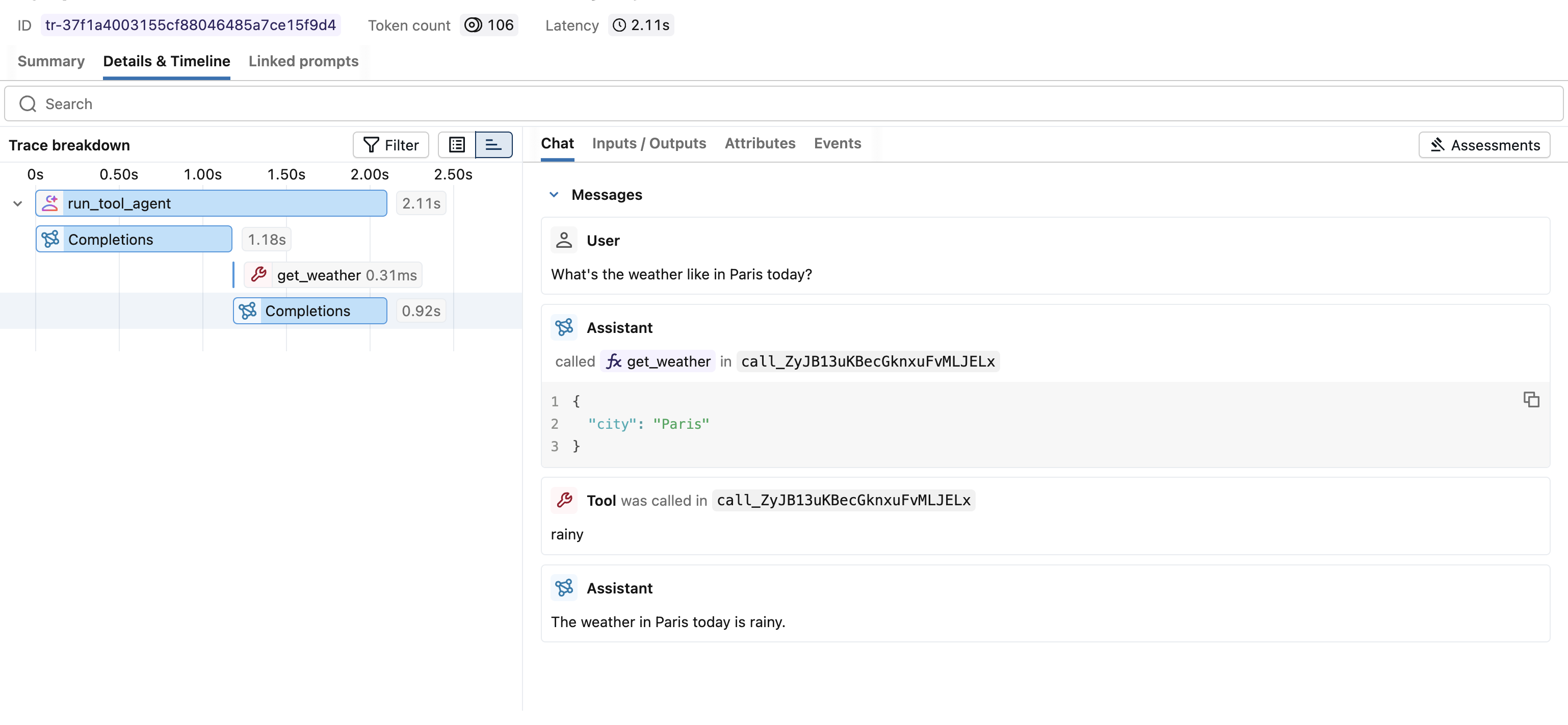 OpenAI Function Calling Trace