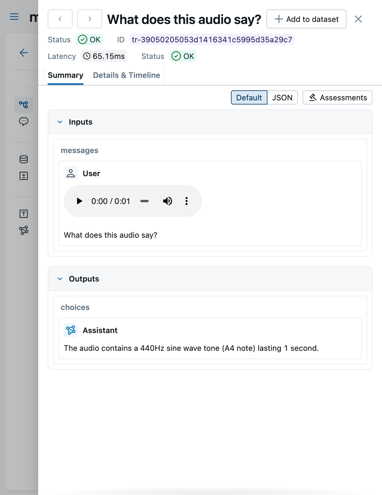 Audio content rendered with an inline player in the trace viewer